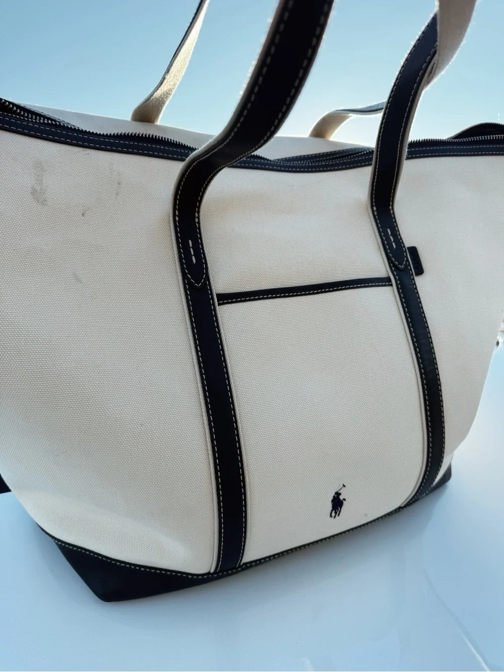 Polo Ralph Lauren Large Leather Trim Canvas Shopper Tote in Navy (2026)